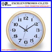 Gold Rahmen Logo Printing Runde Kunststoff Wanduhr (Item23)